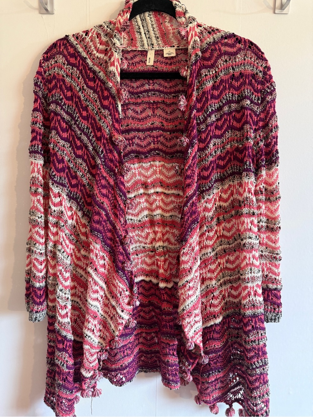 Anthropologie Moth Open Knit Cardigan Pink Purple Wool Blend Boho S